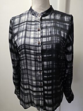 Ro & De Top Womens Small White, Gray & Black Abstract Open Back Blouse